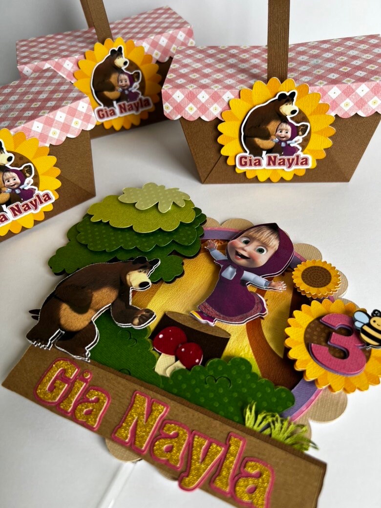 Masha and the Bear, Masha Birthday Party, Masha Cake topper, Masha y el Oso, Bear and Masha, Centerpiece Diy, Kids decorations
