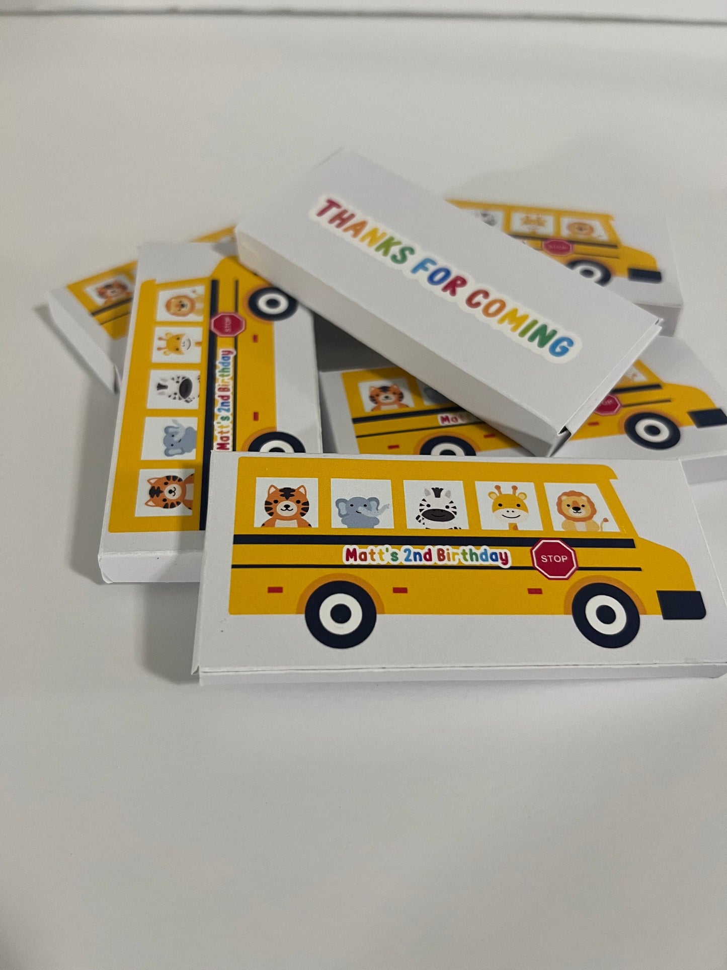 School Bus Personalized Crayon Box, Wheels on the Bus Crayon Favor, Back to School Personalized Crayon Box, Animals School Bus, Place Mat