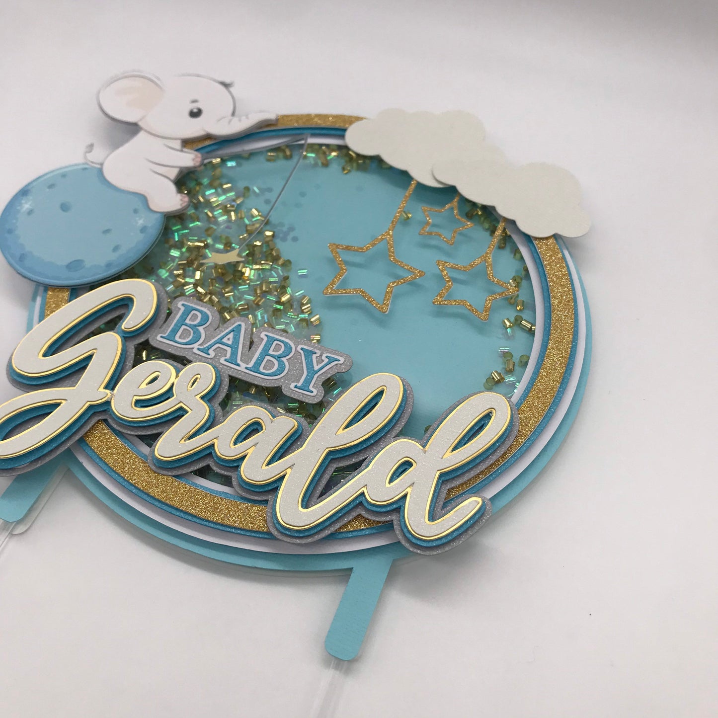 Elephant Cake Topper, Baby Shower, Moon Baby Boy, Gender Reveal Cake, Half moon and clouds, Minimalist Moon Baby Shower