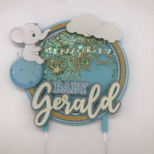 Elephant Cake Topper, Baby Shower, Moon Baby Boy, Gender Reveal Cake, Half moon and clouds, Minimalist Moon Baby Shower