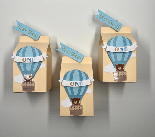 Elephant Birthday, 1st Birthday, Hot air balloon, Baby Elephant, Blue Elephant party favor boxes, Up up and away, Candy boxes baby boy