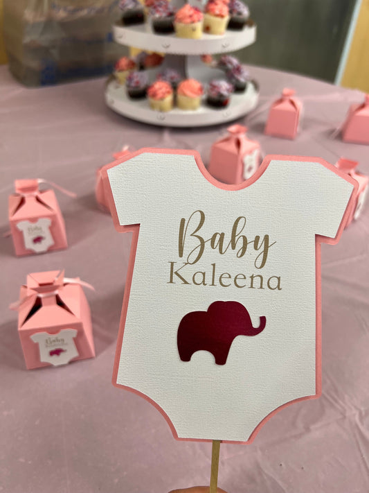 Baby Bodysuit Cake Topper, Elephant Baby Shower, Baby Elephant Theme, Boy or girl, Gender Reveal, Pregnancy Announcement