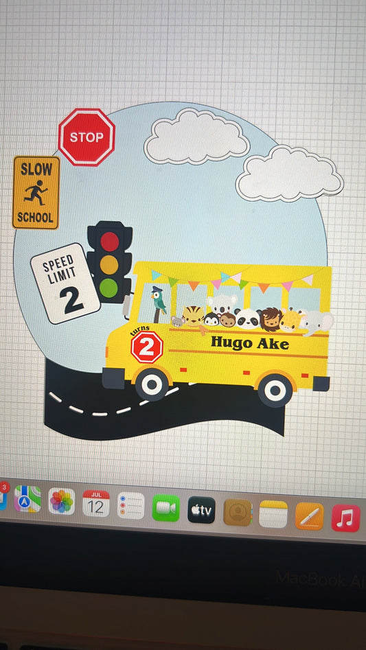 Wheels on the Bus Cake Topper, Yellow School Bus, Wheels on the Bus Party, School Bus Party Decorations, Back to School, Animals School Bus