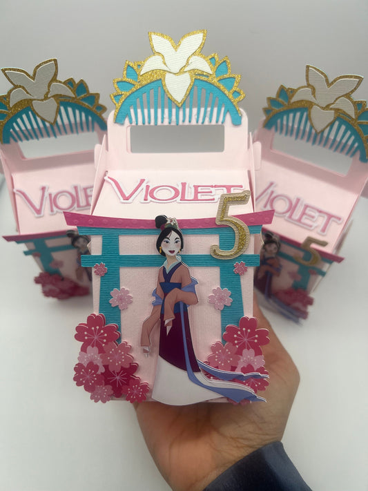Mulan Favor Boxes, Princess Candy Box, Asian Party Decorations, Disney Mulan treat boxes, 1st Birthday Party, Two Wild